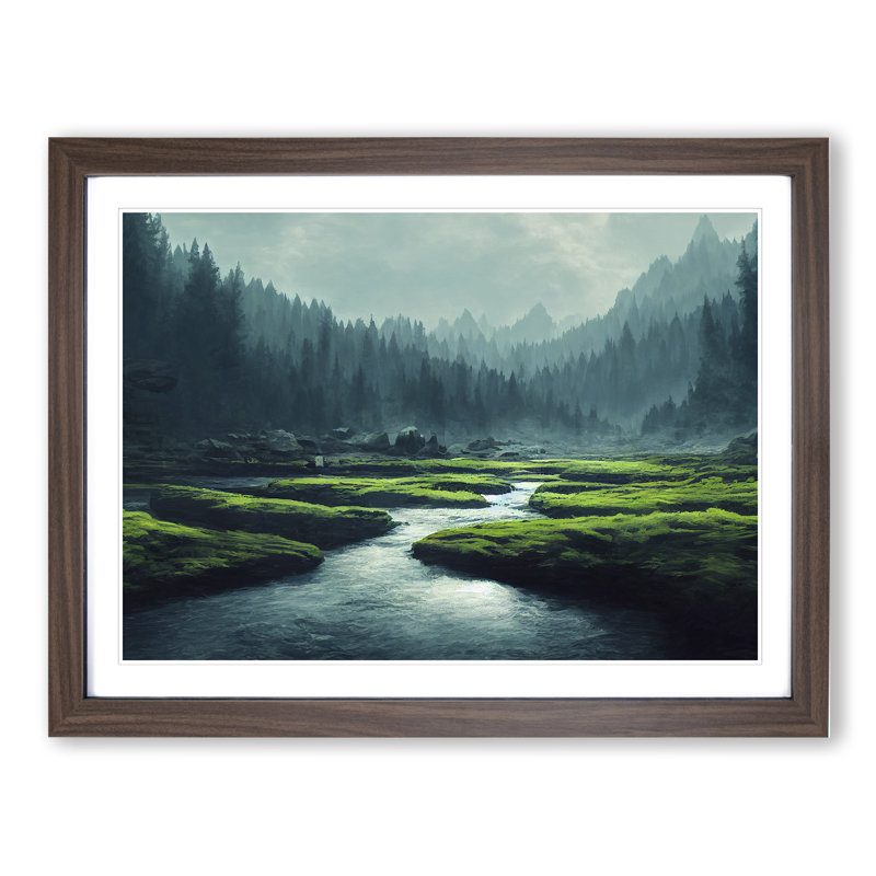 XH1022-7153X Pretty Forest River - Single Picture Frame Print, 34cm H x 46cm W x 2cm D, Walnut Framed