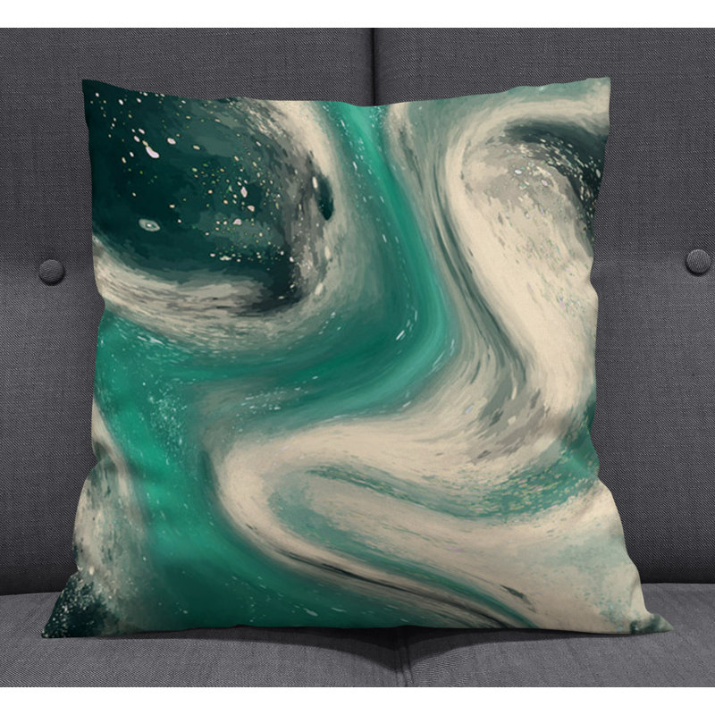 Throw Pillow With Insert, 16"H x 16"W, Green/Beige Abstract 1