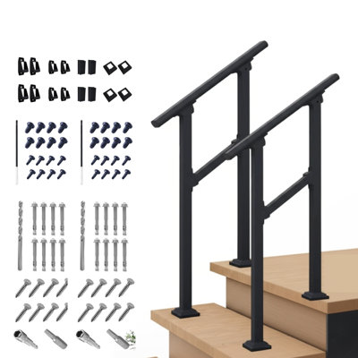 Outdoor Steps, 1-6 Step Handrail & Indoor Stair Railing Kit, Railings For Outdoor Steps And Hand Rails For Seniors For Porch Railing & Deck Hand Rail, 1-6 Step Railing 2 Packs