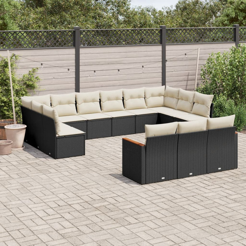 Ensemble de canapé de jardin en rotin PE noir, acier thermolaqué Vidaxl 13 pièces