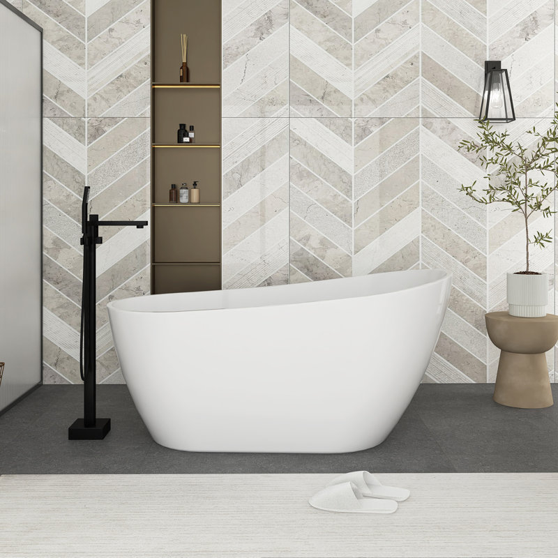 59" White Acrylic Freestanding Bathtub