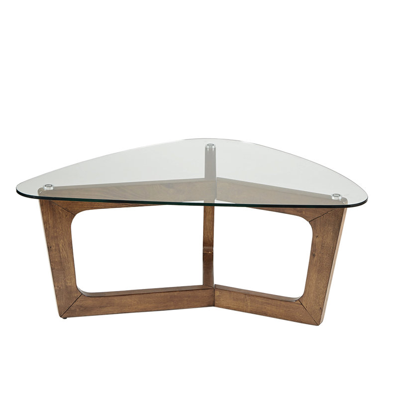 Table basse 28 po en bois de pacanier avec verre moderne de 42 po de largeur