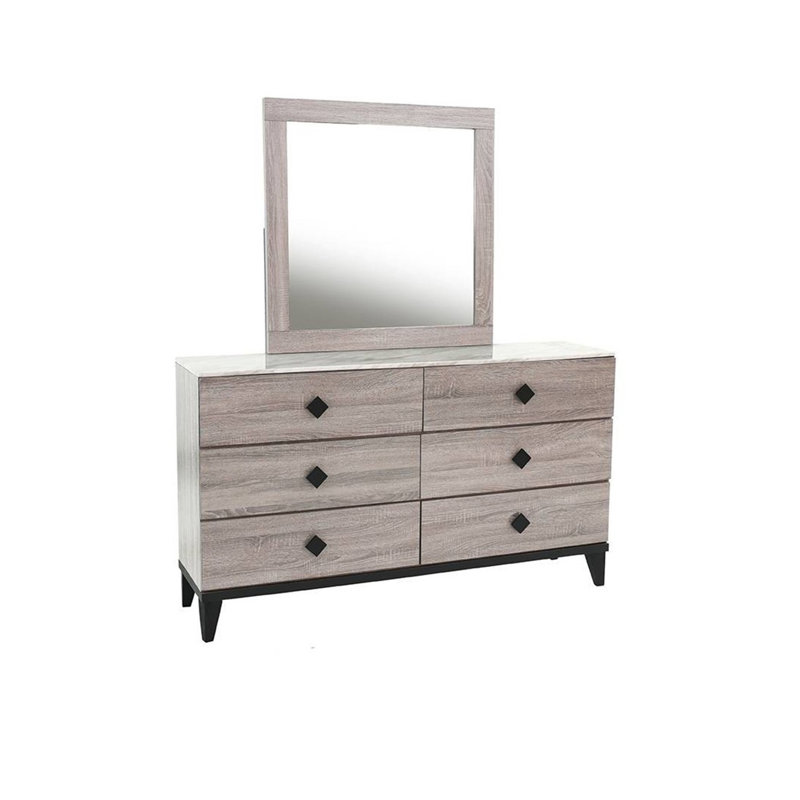 Meuble de chambre à coucher de style moderne avec commode 1 pièce seulement avec poignées à 6 tiroirs et plateau en faux marbre