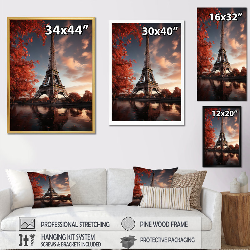 Iyaaz France Eiffel, enchantement sur toile, H 44 po x l 34 po x P 1,5 po, Encadrement doré
