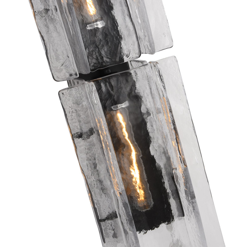 2 - Light Large 30" Height Wallchiere With Water Ripple Glass, Matte Black