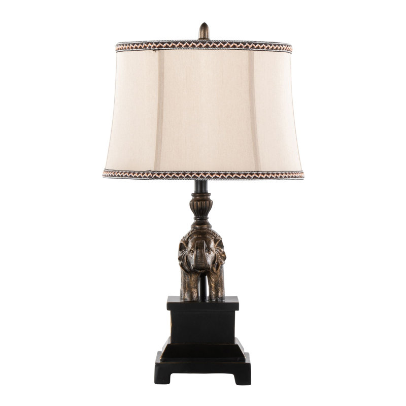 Lampe de table 27 "en polyrésine, finition bronze avec abat-jour en lin naturel, ensemble de 2