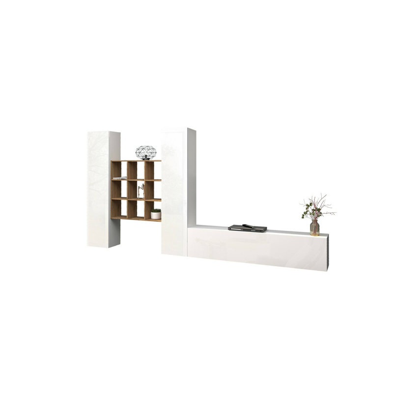 Mikesha Entertainment Centre for TVs up to 75", Glossy White/Maple