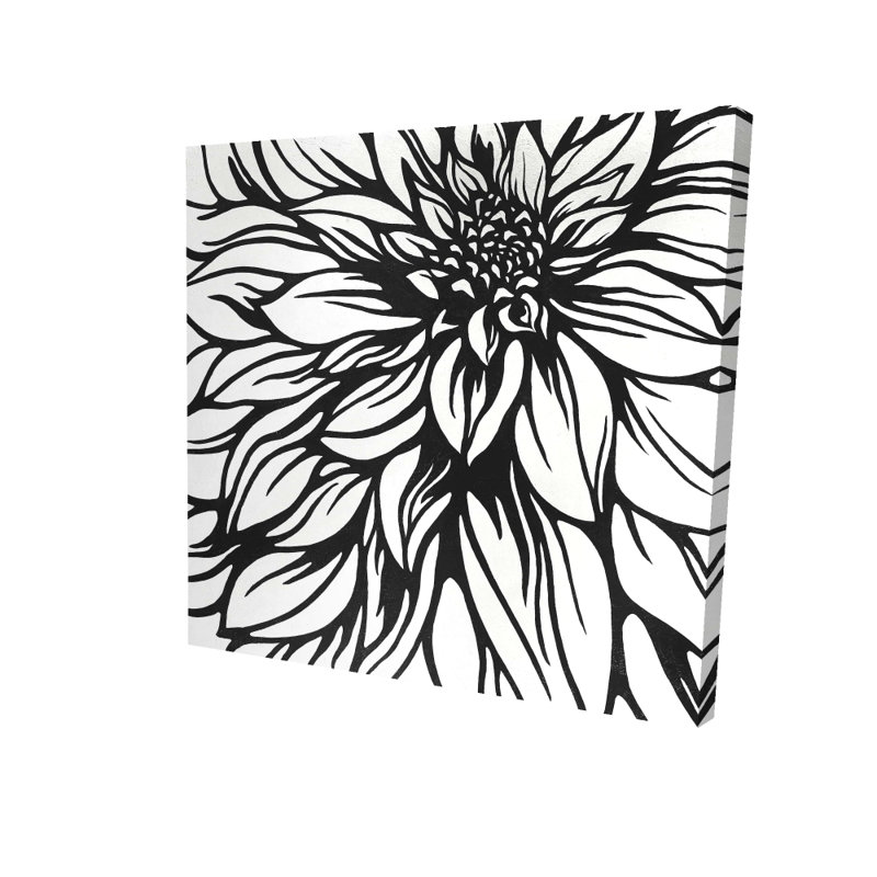 Dahlia Flower Outline | Monochrome White Canvas Home Decor, 8" H x 8" W