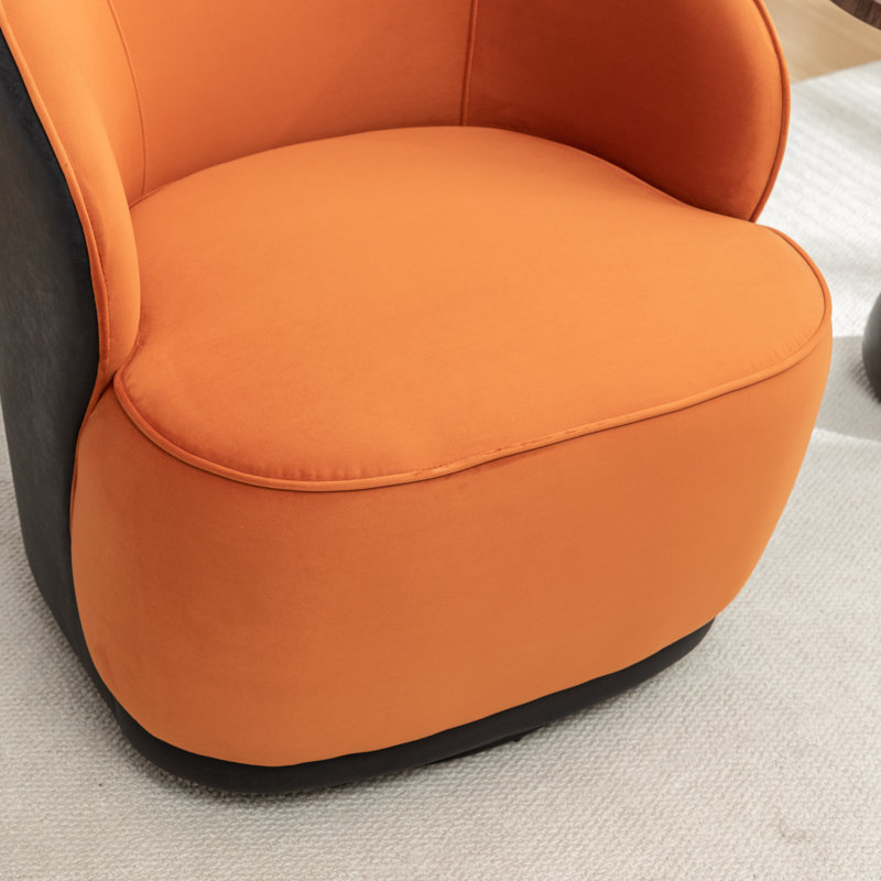 Fauteuil demi-tonneau pivotant en velours Stith, Velours noir / orange
