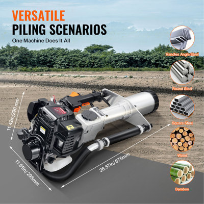 37.77cc Gas-Powered T Post Driver, 4-Stroke Engine Gasoline Fence Piling Pounder, with 3 Post Driving Head(45/55/88 mm) , 1000W Portable Piledriver For Farm, Ranch Fencing, Road Improvements