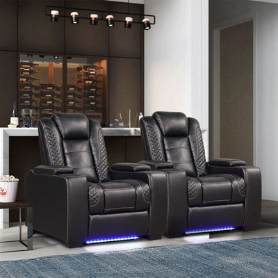 40'' Adjustable Headrest Power Recliner Cave Home Theater Chair with Cup Holders USB LED