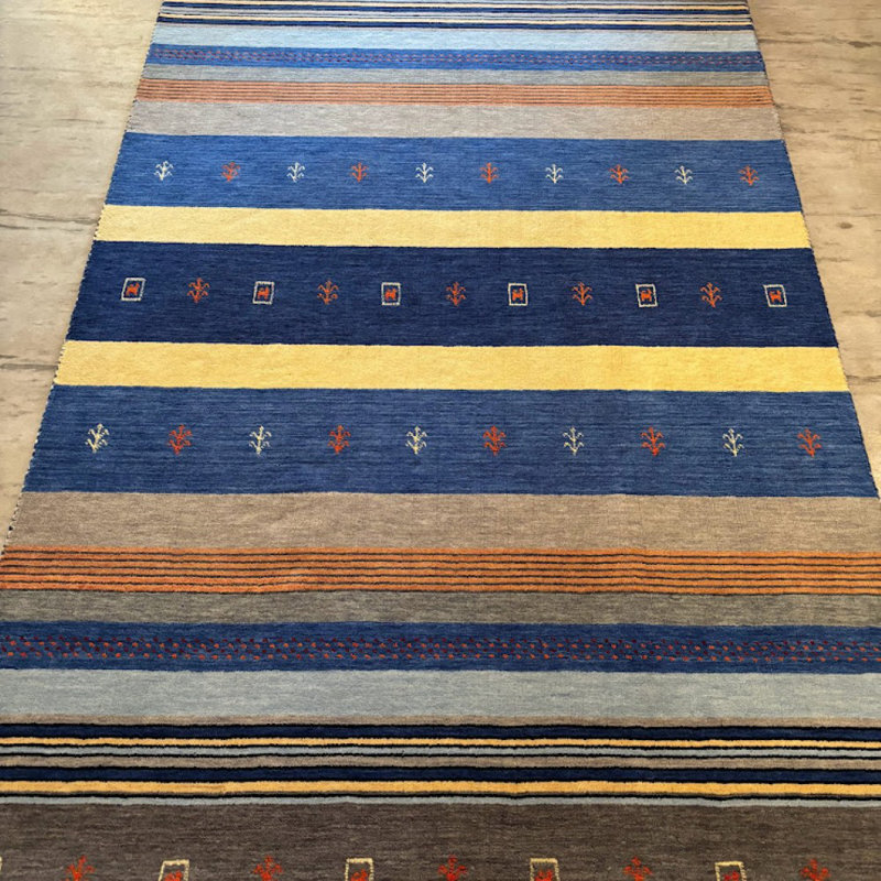 Hand Knotted Wool Striped Area Rug, Rectangle 8' x 10'