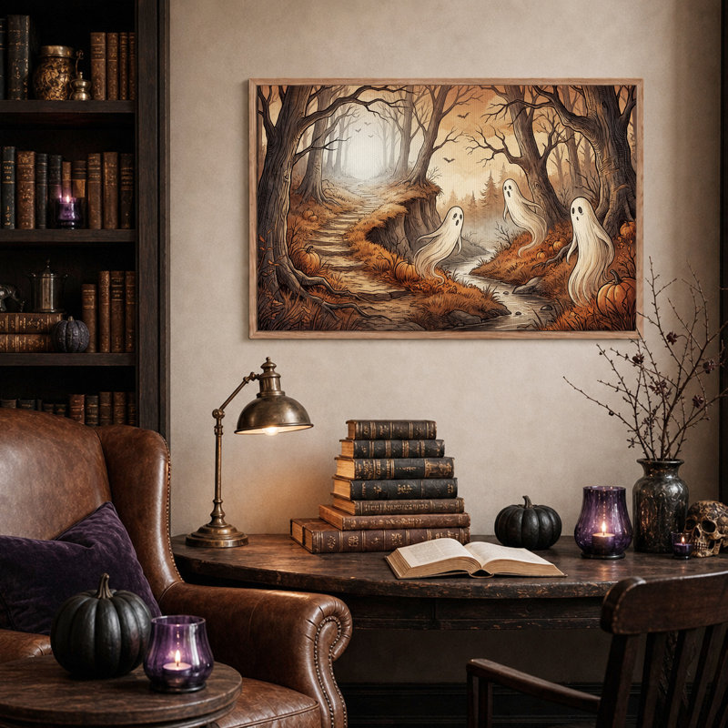 Art mural blanc sur toile Halloween, H 24 po x l 36 po