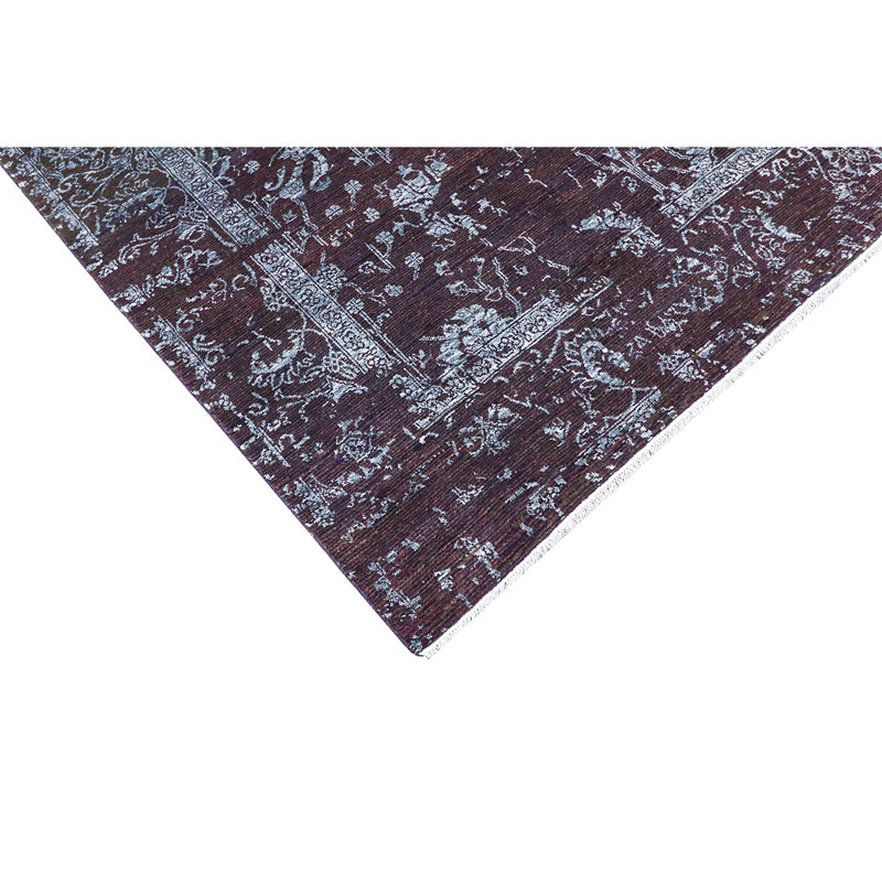 Tapis noir et vin de haute qualité noué à la main, Rectangle 6 pi x 9 pi