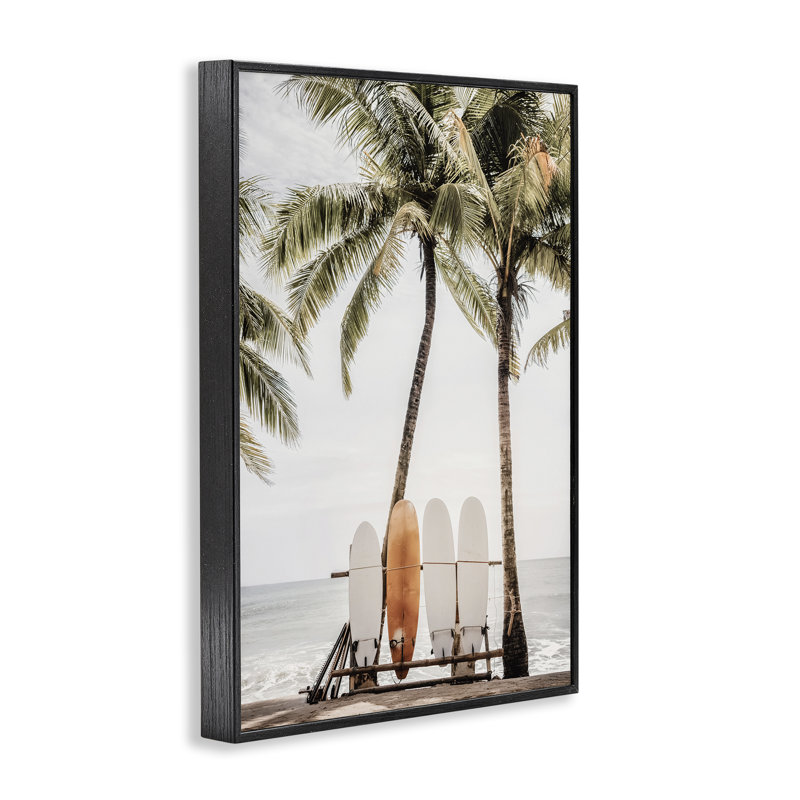  Hawaï, planches de surf voir l'art de la giclée par Sissi et Seb, H 18 po x l 12 po, Giclée encadrée noir minuit