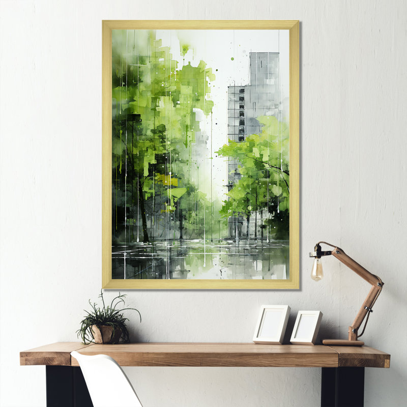 «Lime Lofts Skyscraper City Horizon» - Décoration murale encadrée de gratte-ciels, Cadre doré simple
