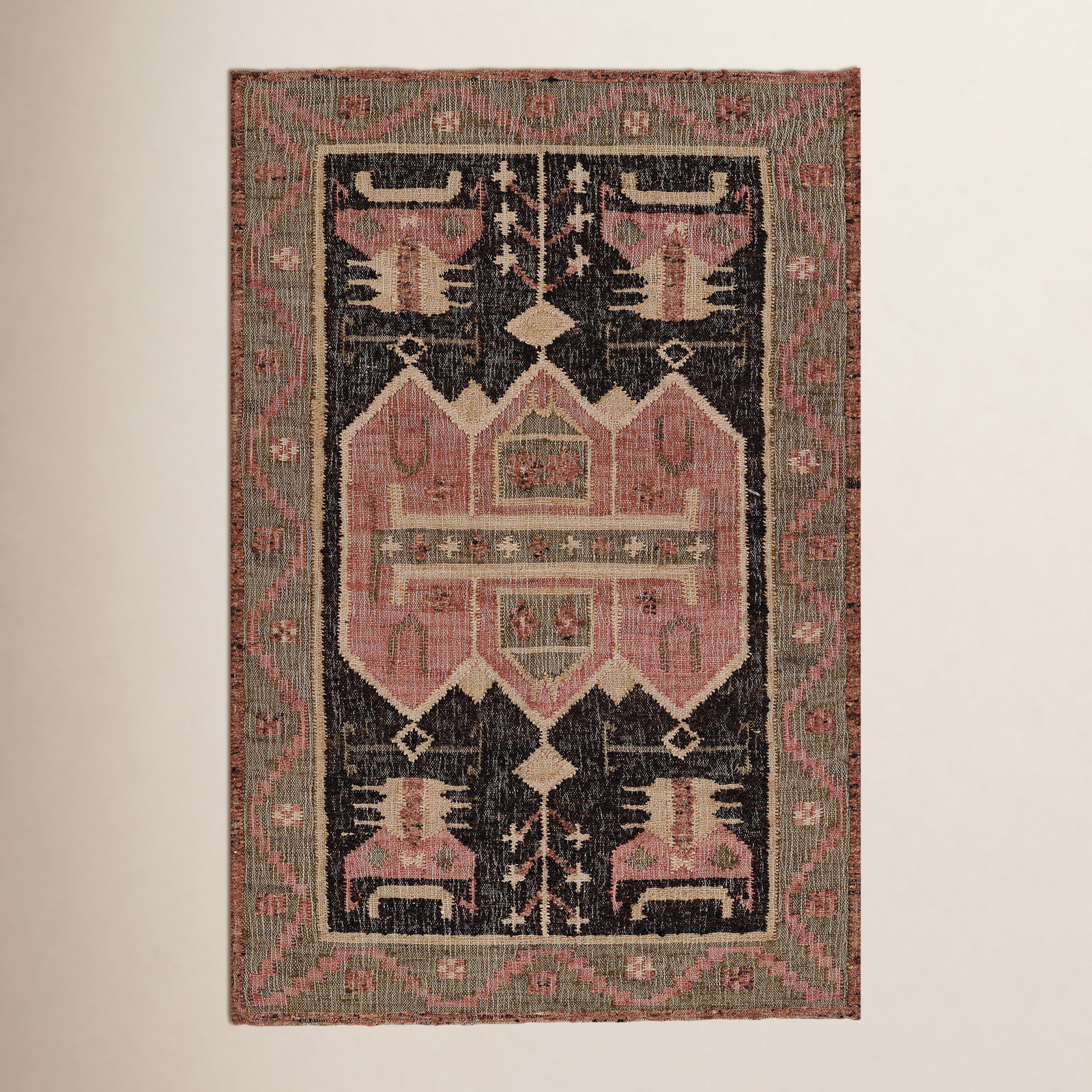 Dariela Red Black Hand-Woven Oriental Jute Rug, Rectangle 3'6" x 5'6"