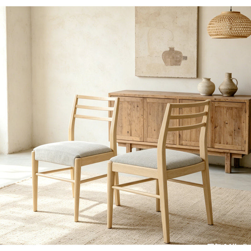 Chaise d'appoint rembourrée Deeann, Tissu beige clair / structure en frêne clair