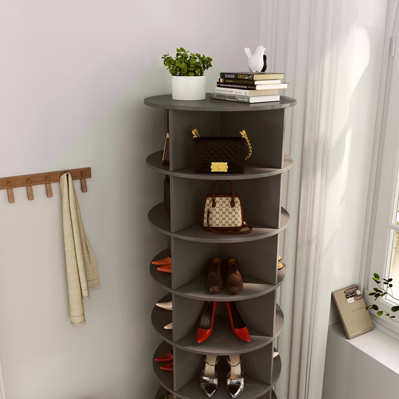 360 Rotating Shoe Cabinet With 7 Layers Can Accommodate Up To 28 Paris Shoes, Gray