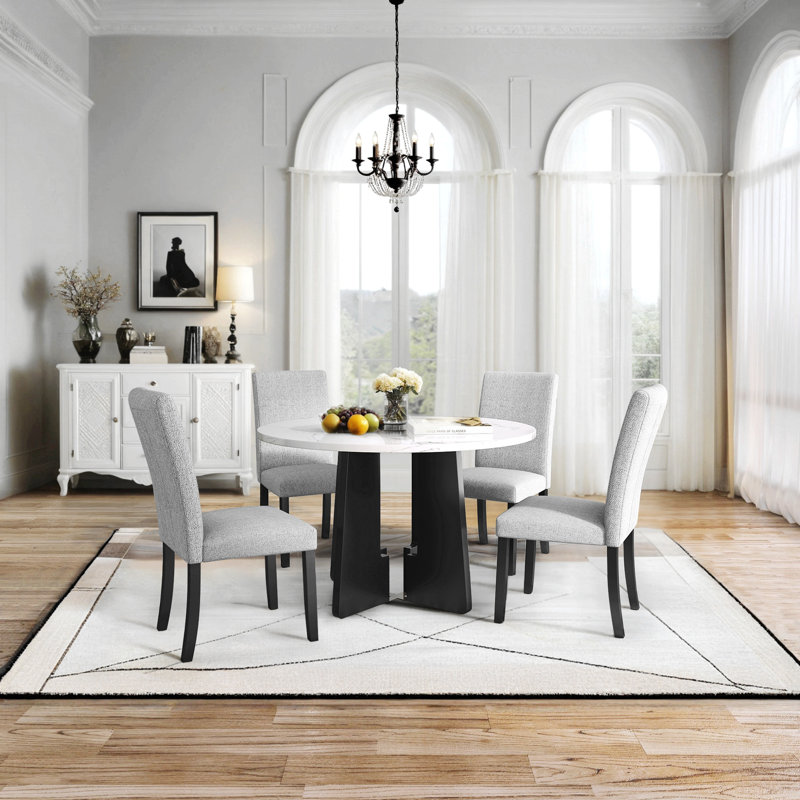 5-Piece Round Dining Table set, White, Gray