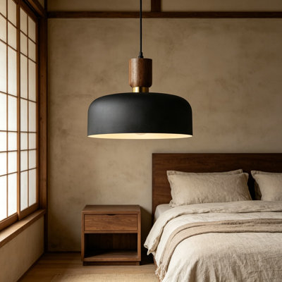 Luminaire suspendu moderne noir au-dessus d'un îlot de cuisine, luminaire suspendu industriel avec luminaire suspendu au plafond en bois réglable pour salle à manger, salon, chambre à coucher, couloir, lavabo, bar, 11,8 pouces