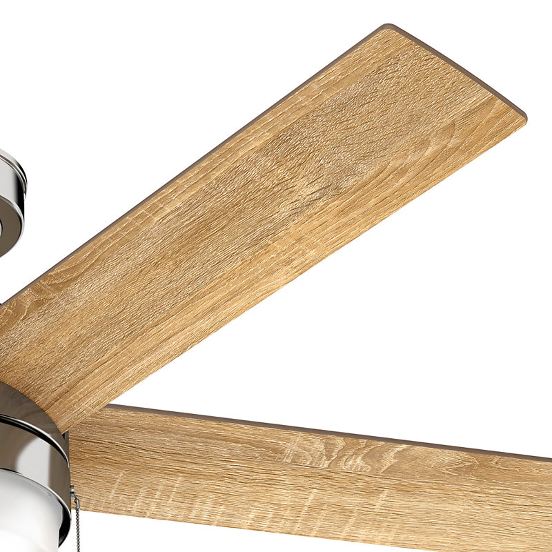 52" Claudette 5 - Blade LED Standard Ceiling Fan with Pull Chain and Light Kit Included, Polished Nickel