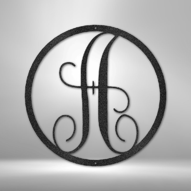 Personalized Fancy Initial Circle Monogram Steel sign, 28.75" H x 29.5" W x 0.5" D, Black, Yes