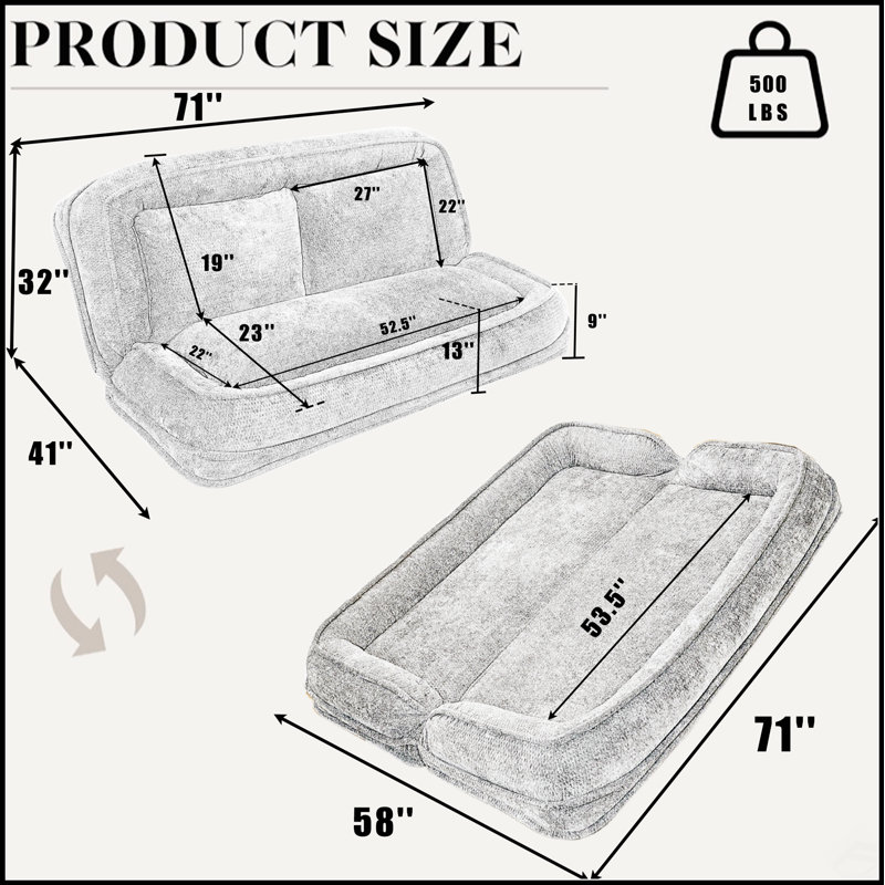 Lit double pour chien humain et canapé paresseux, très grand canapé avec 5 positions réglables, coussins moelleux, tissu chenille, beige