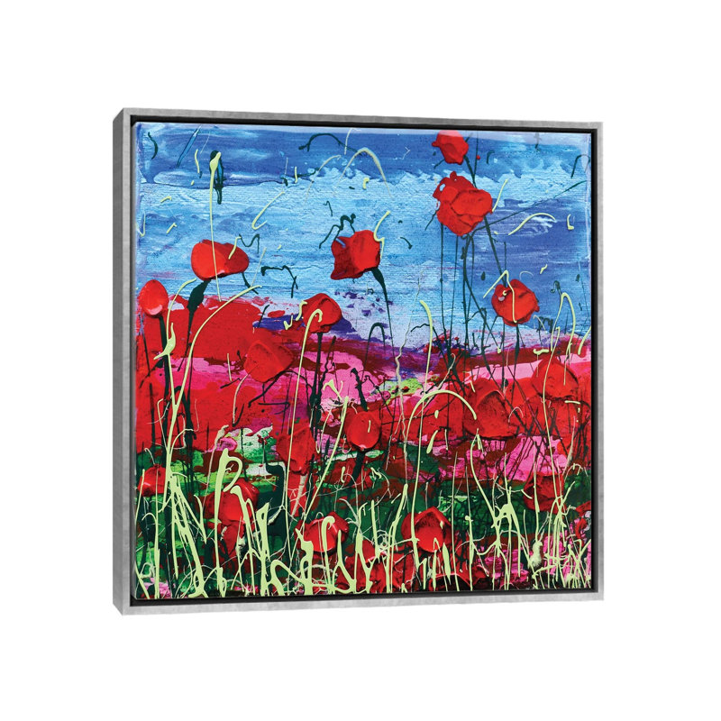 Coquelicots - reproduction d'art murale - toile encadrée, Framed Canvas, Silver, 37" x 37"