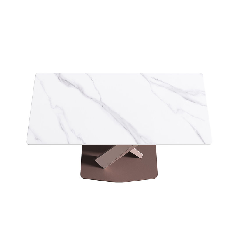 Sintered Stone Dining Table, White, 29.53” H x 70.9" W x 35.4" D, Antique Pink