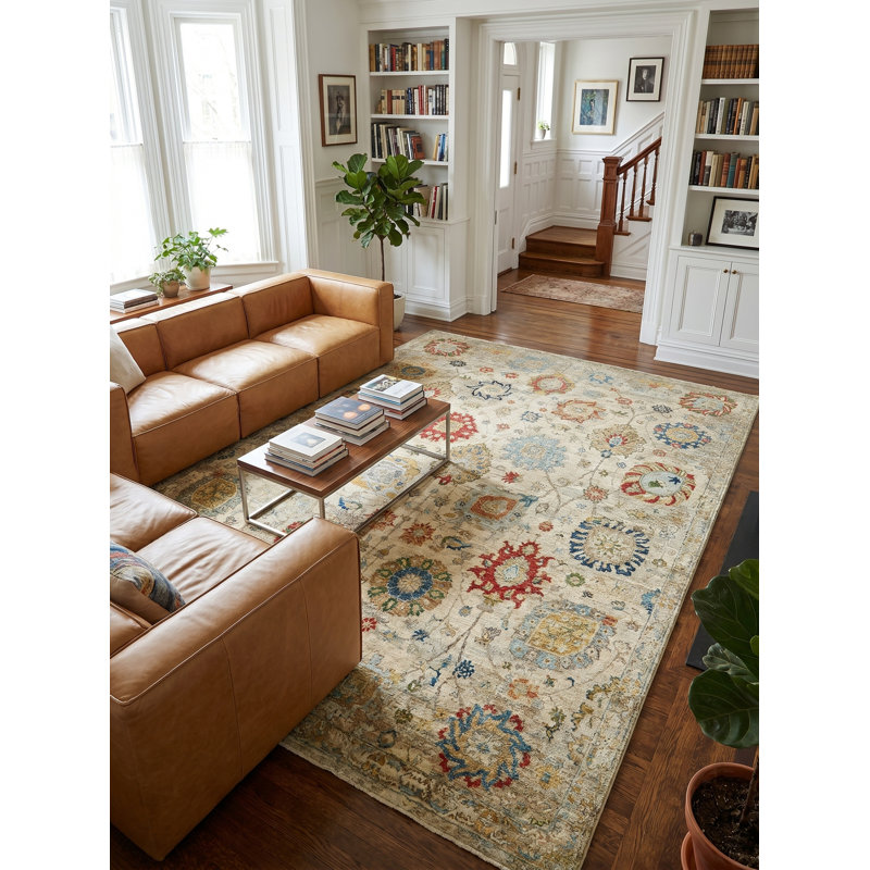 Oxford Hand-knotted Ghazni Wool, Ivory/Gray Area Rug, Rectangle 8' x 10'