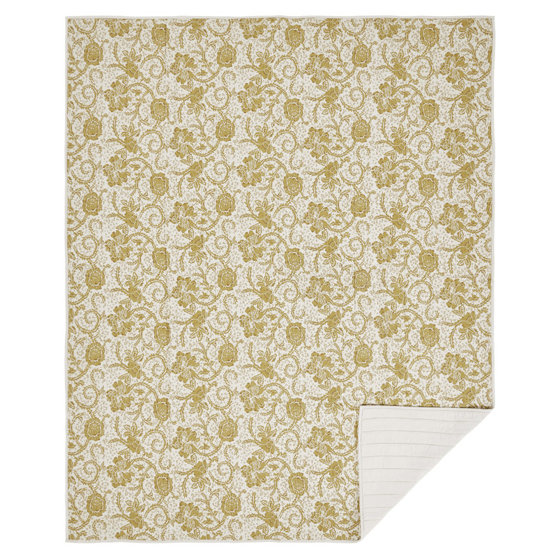 Ayda Cream/Mustard Standard Cotton 52 TC Reversible Quilt, Twin