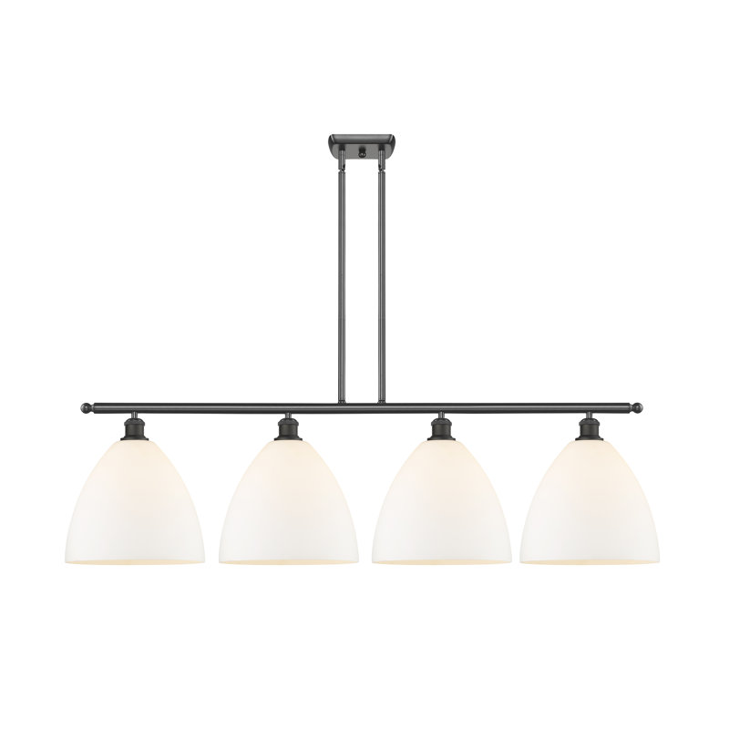 Luminaire suspendu linéaire à 4 lumières pour îlot de cuisine Allure, Blanc mat, DEL, Bronze huilé