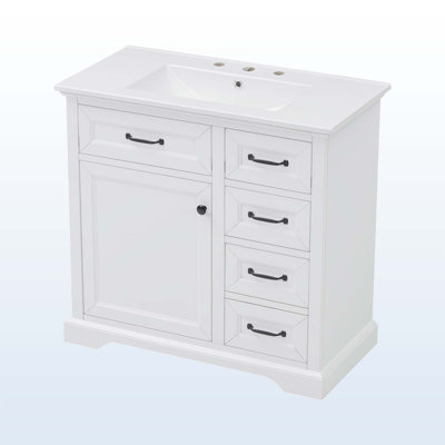 Meuble-lavabo de salle de bain avec lavabo en céramique, 2 tiroirs rabattables