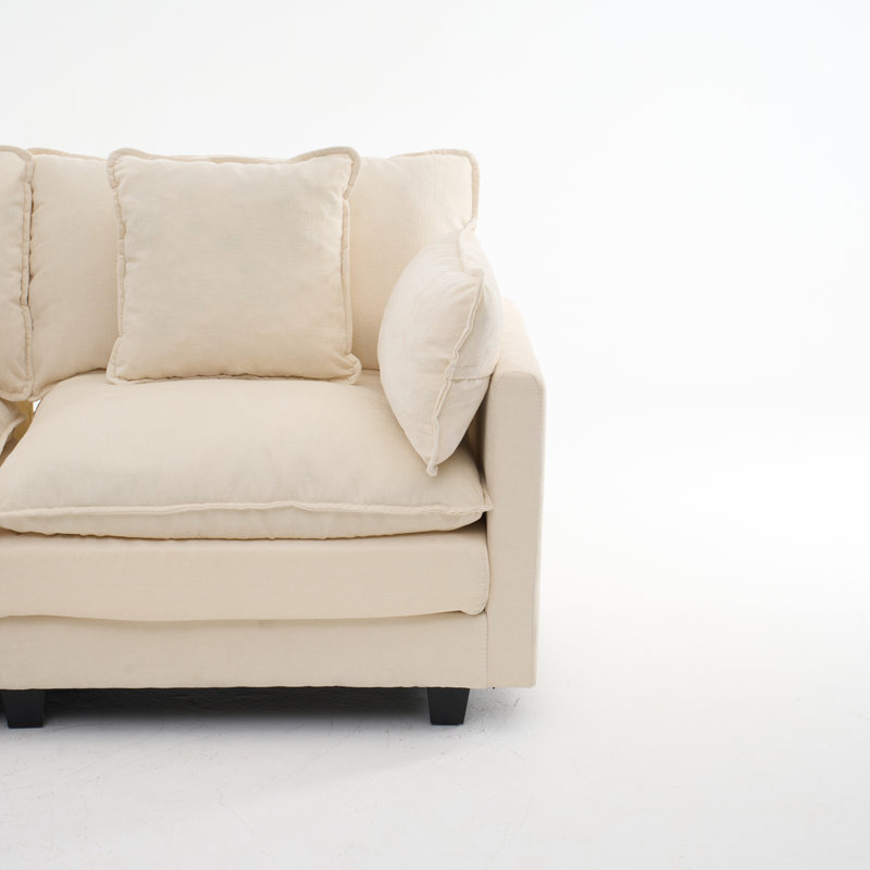 Canapé modulaire en L à 3 places avec repose-pieds de rangement pour espaces de vie, Beige