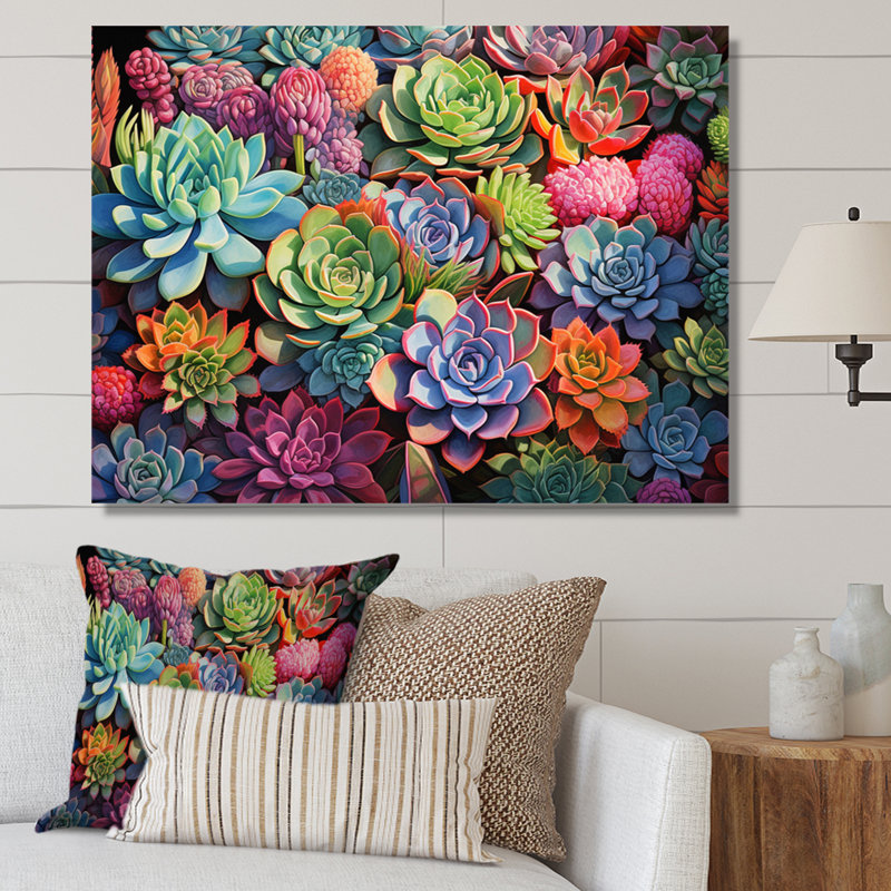 " Colourful Succulents Succulent Abundance ", 34" H x 44" W x 1.5" D, Wrapped Canvas