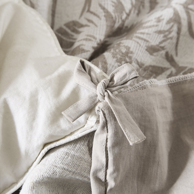 Bali Tropical Leaves Gauze Jacquard Duvet Cover Neutral 3Pc Set, King Duvet Cover + 2 Shams