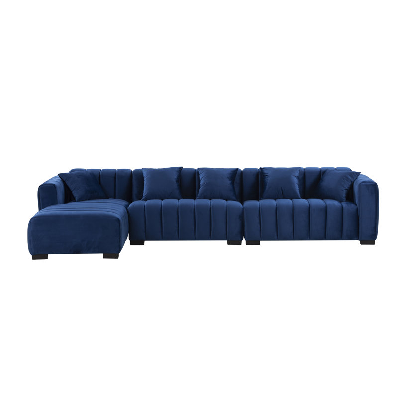 138.97" Wide Velvet Modular Sectional Sofa, Dark Blue Velvet, Left Hand Facing