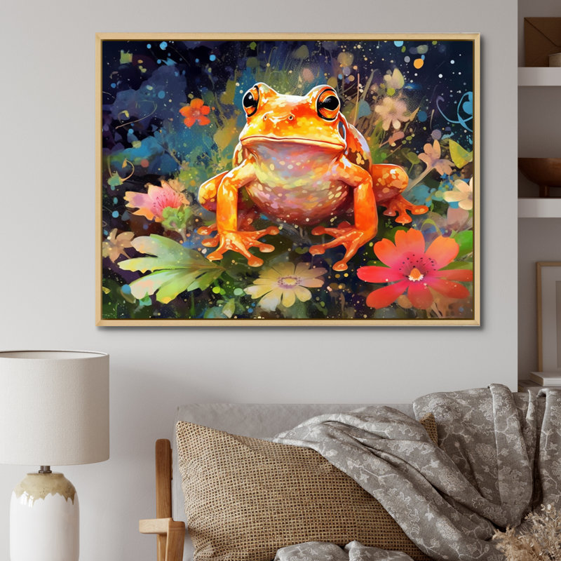 «Leaping Frogs Amphibians I», art mural grenouille, Cadre naturel flottant, H 30 po x l 40 po x P 1,5 po