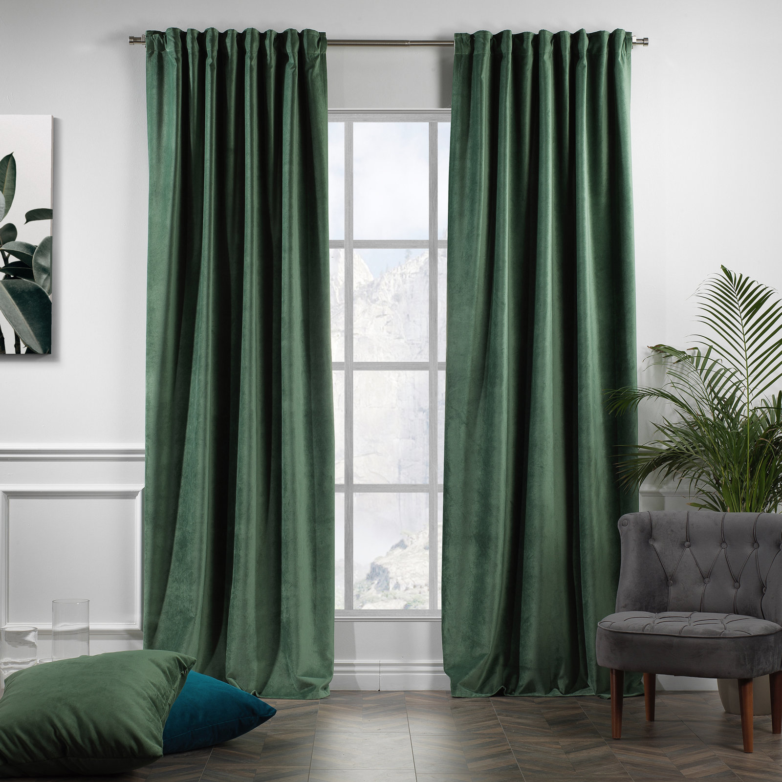 Matte Velvet Extra Wide x Extra Long Custom Made Decorative Double Panel, 52" W x 72" L, 32 Bottle Green