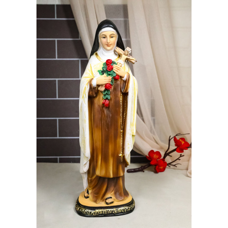 Carmelite Order Saint Theresa of Lisieux With Roses and Crucifix Figurine 11" H