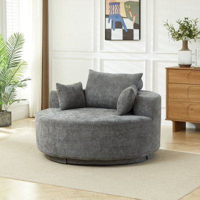 Fauteuil pivotant simple en mousse de 55 po en chenille de 55 po de long et pivotant à 360 degrés pour le salon et la chambre à coucher