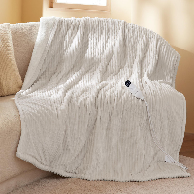 Couverture électrique, flanelle à nervures douces, chauffage avec 4 réglages de temps, 6 niveaux de chaleur, arrêt automatique avec minuterie de 3 heures, GentleSoft ™