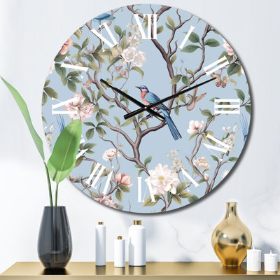 Horloge murale Chinoiserie avec oiseaux et pivoines