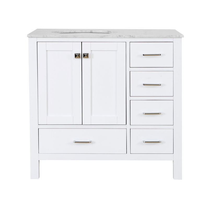 Ensemble de meuble-lavabo simple 36 po Claudett, Blanc, Marbre de Carrare