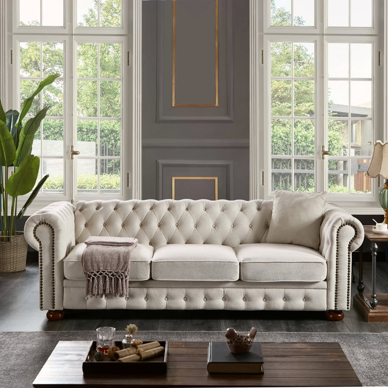 Canapé Chesterfield en tissu beige (beige), Beige