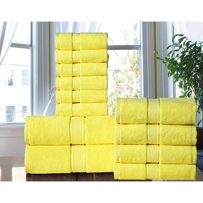 Ensemble de serviettes 12 pièces 100% coton Cuellar, Jaune