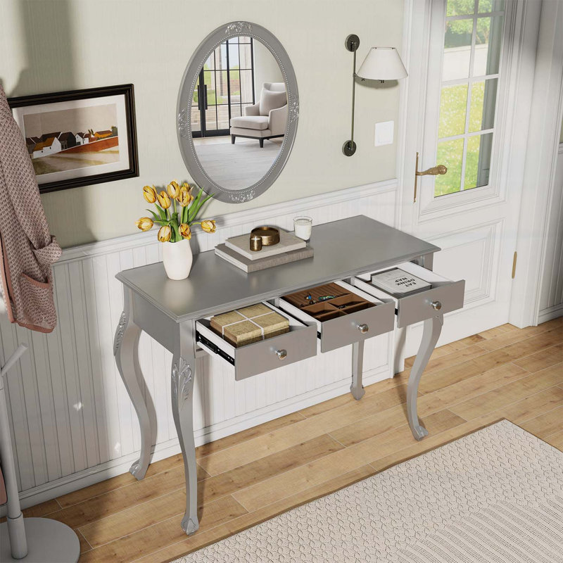 Meuble-lavabo de luxe avec miroir ovale, coiffeuse à 3 tiroirs pour bijoux, console élégante pour la décoration intérieure