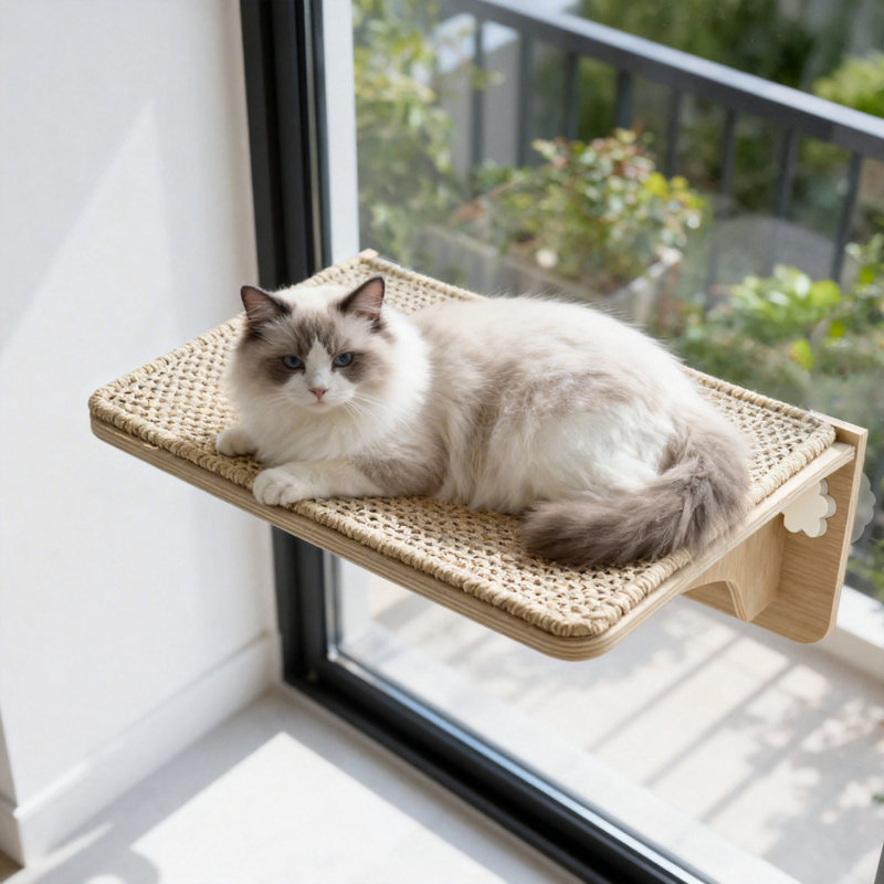Perchoir pour chat à ventouses, plateforme de saut et griffoir mural pour chat, capacité de 15 kg
