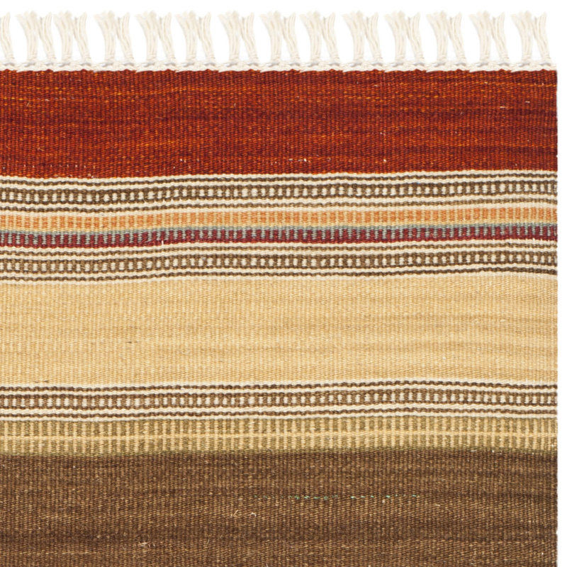 Northeast Pueblo Hand Woven Wool/Cotton Striped Rug in Red/Beige, Square 7'